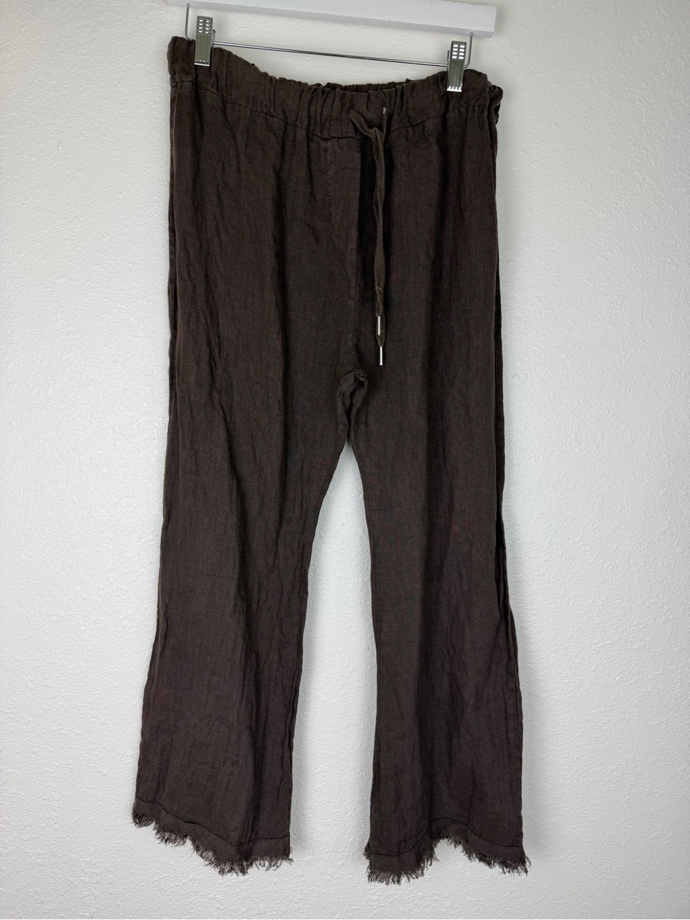 MAHiNA Hawaii 100% Linen Brown Raw Hem Ankle Pants